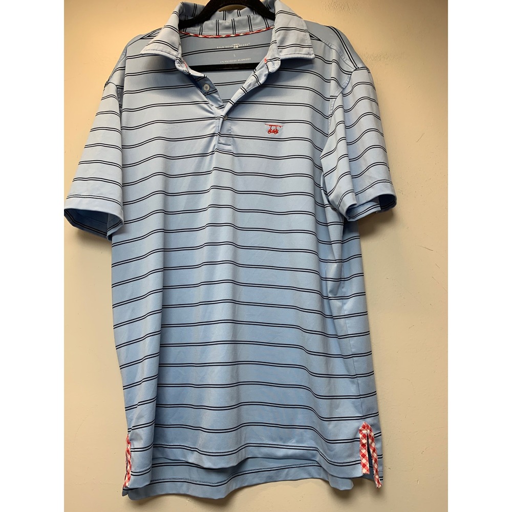 Bald Head Blues Polo Shirt Mens Large Blue Excellent Striped Performance Golf